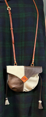 Brown & Cream Harlequin Event/Walking Leather Crossbody Bag, Medium size