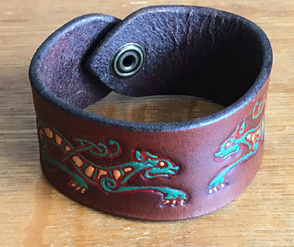 Celtic Cats Leather Wristband