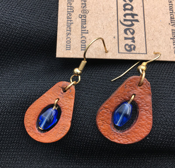 Blue Bead Leather Earrings