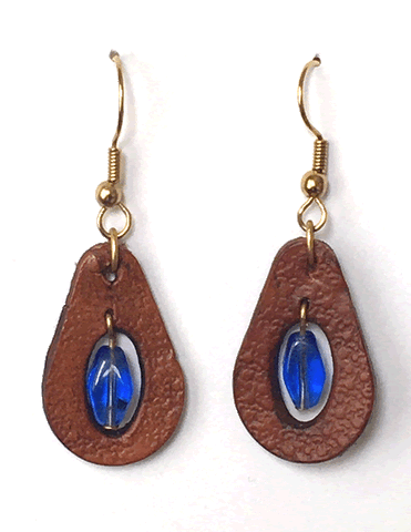 Blue Bead Leather Earrings