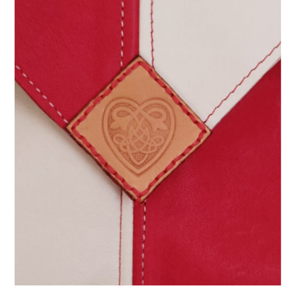 Celtic Heart 1 Winter White & Blood Red Harlequin Event/Walking Leather Crossbody Bag, Medium
