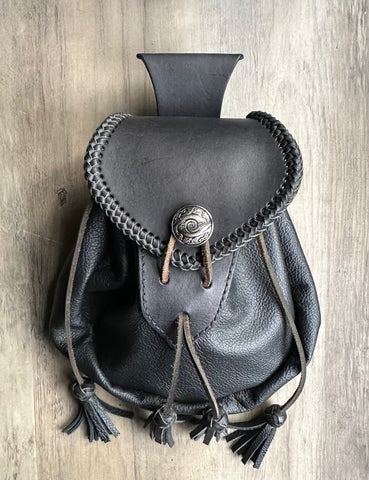 Sporran Black, Rustic Rob Roy Style w/Celtic Dog Concho