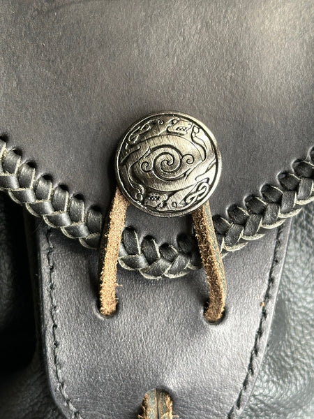 Sporran Black, Rustic Rob Roy Style w/Celtic Dog Concho