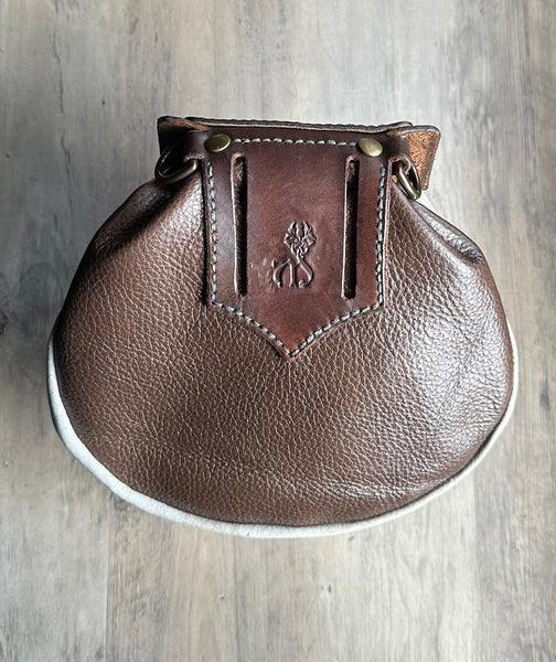 18th Century Style Sporran with Cut work Celtic Knot Pattern. Lovet Green & Brown