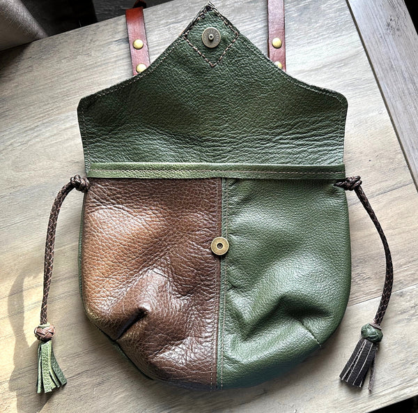 Green & Brown Harlequin Event/Walking Leather Crossbody Bag