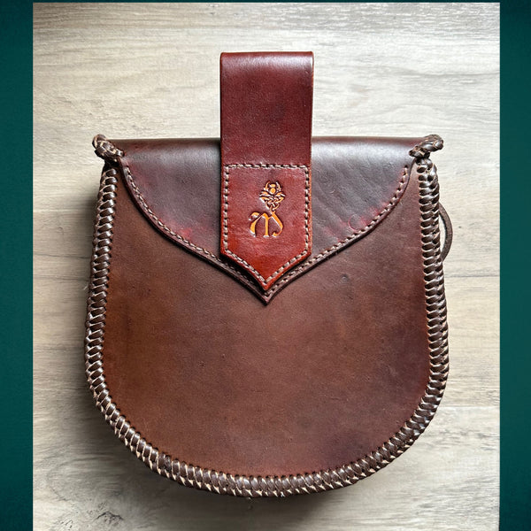 Viking/Dwarven Belt Bag Sporran, Huginn & Muginn Tooled Flap #3