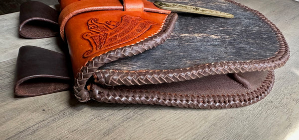 Viking/Dwarven Belt Pouch, Sporran, Huginn & Muginn with Tooled Flap