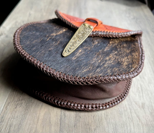 Viking/Dwarven Belt Pouch, Sporran, Huginn & Muginn with Tooled Flap