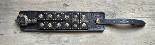 "The Outrider" Black Studded Leather Wrist Band/Cuff