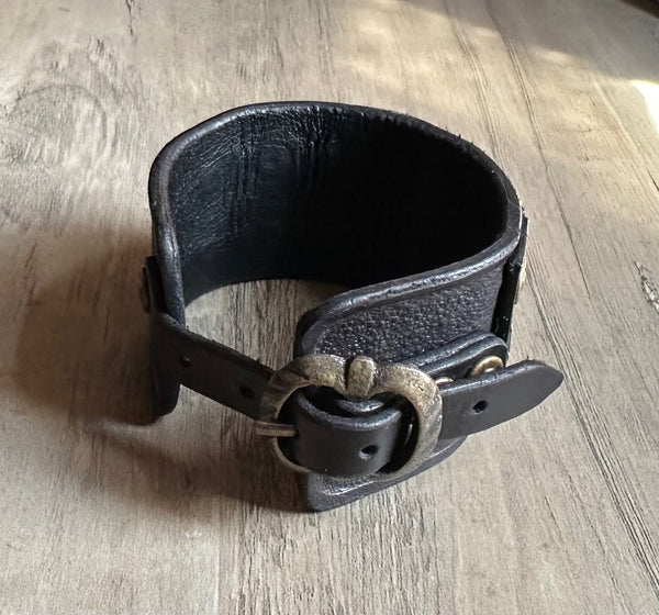 "The Outrider" Black Studded Leather Wrist Band/Cuff