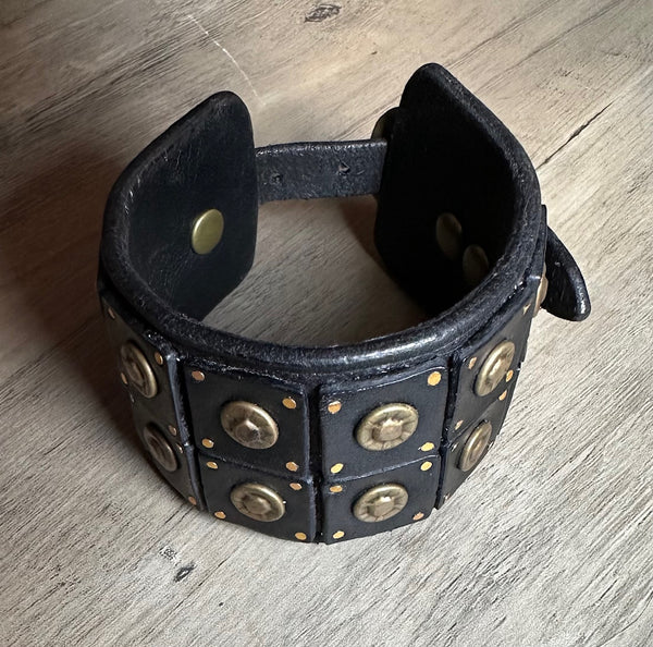 "The Outrider" Black Studded Leather Wrist Band/Cuff