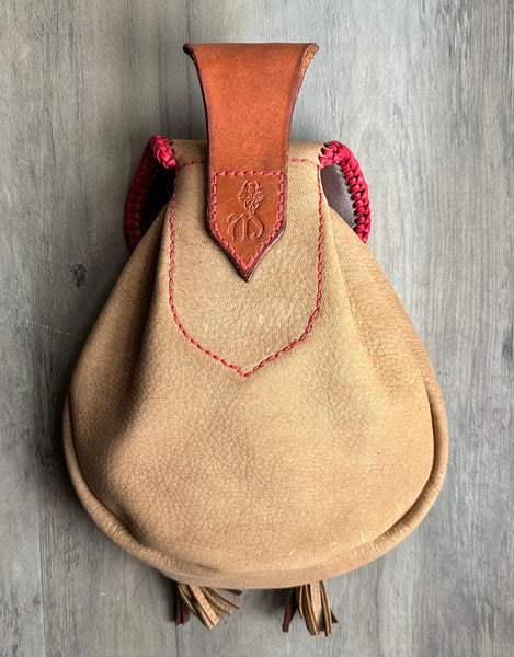 Sporran, 18th Century, Rustic Rob Roy Style brown w/Red Braiding