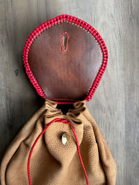 Sporran, 18th Century, Rustic Rob Roy Style brown w/Red Braiding