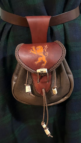 Bespoke SporranBelt style.  Brown Rustic Rob Roy Style w/Lion Rampant Flap