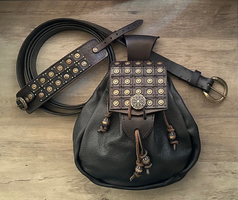 "Warrior of the North" Sporran & Black Studded Leather Wrist Band/Cuff & Sporran Belt *Special*