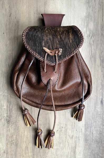 Sporran,  18th Century Style, Brown & Hair On Cowhide Flap Rustic #2