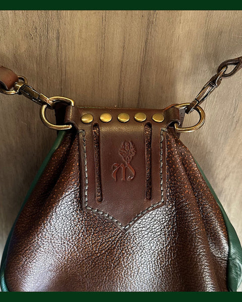 Sporran, Rob Roy Style, with Cut work Celtic Knot Pattern. Brown & Lovat Green