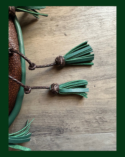 Sporran, Rob Roy Style, with Cut work Celtic Knot Pattern. Brown & Lovat Green