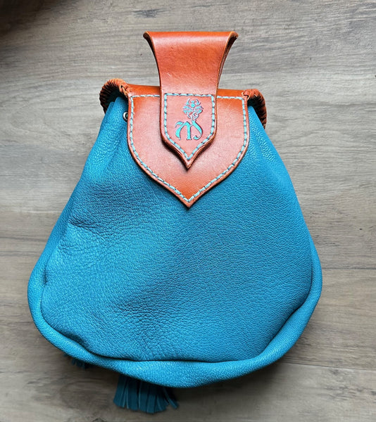 Sporran Purse, Turqousie, 18th Century Style, with tooled Kelpie flap