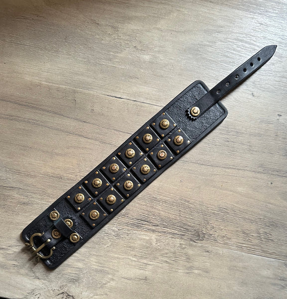 "The Outrider" Black Studded Leather Wrist Band/Cuff