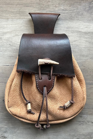 Sporran, "The Drover" Brown & Natural, Rustic Rob Roy Style w/Antler pin Lock