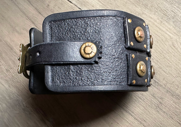 "The Outrider" Black Studded Leather Wrist Band/Cuff