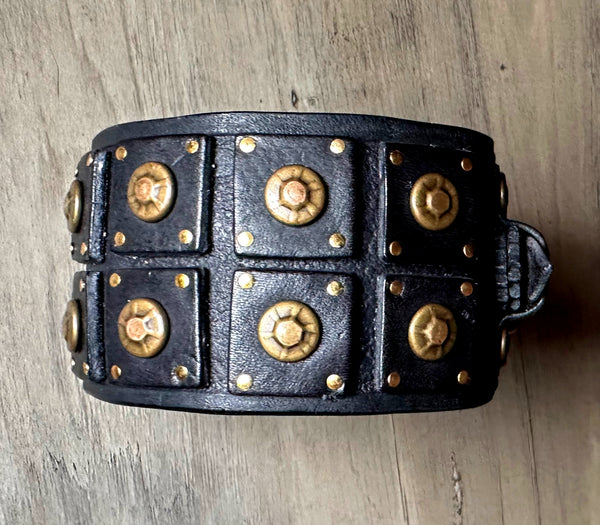 "The Outrider" Black Studded Leather Wrist Band/Cuff