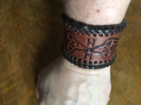 Viking Raven Leather Wrist Band
