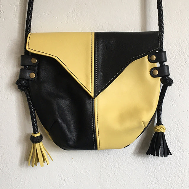 Yellow & Black Harlequin Event/Walking Leather Crossbody Bag, Medium #2