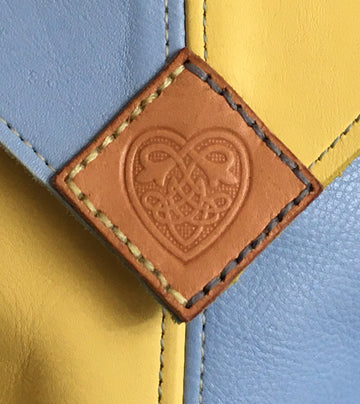 Yellow & Skye Blue Harlequin Event/Walking Leather Crossbody Bag, Medium #2