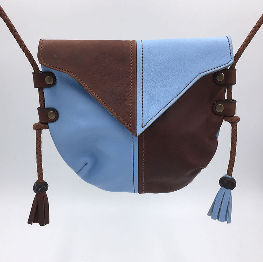 Brown & Skye Blue Harlequin Event/Walking Leather Crossbody Bag, Medium
