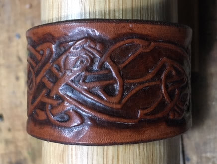 Celtic Dogs Leather Wrist Band/Cuff