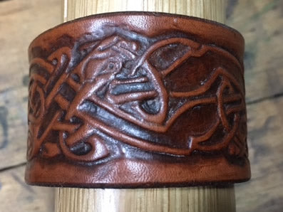 Celtic Dogs Leather Wrist Band/Cuff