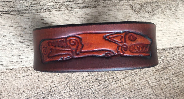 Celtic Tan/Antique Brown Viking Dog Leather Wrist Band/Cuff