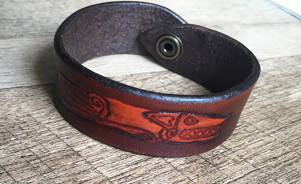 Celtic Tan/Antique Brown Viking Dog Leather Wrist Band/Cuff