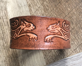 Celtic Cat Leather Wristband