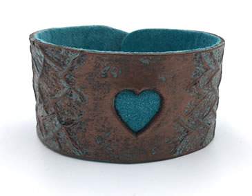Turquoise & Copper Dragon Heart Leather Wrist Band/Cuff