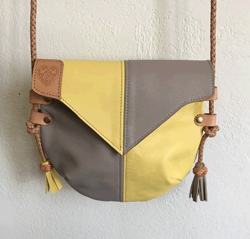 Gray & Yellow Event/Walking Leather Crossbody Bag