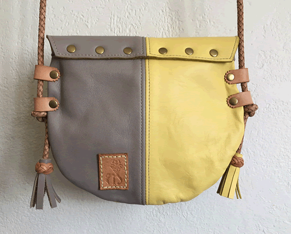 Gray & Yellow Event/Walking Leather Crossbody Bag