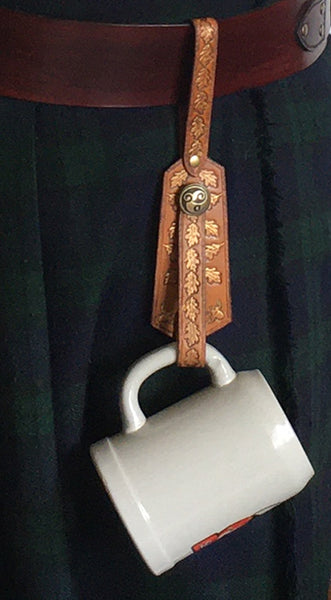 Tan Celtic Meade/Brew/Beer Mug Strap for Kilt Belt