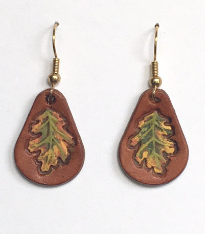 Oak Leaf Leather Earrings