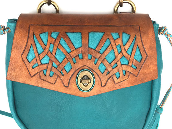 "The Celtic Web" Cross Body Bag, Turquoise & Tan