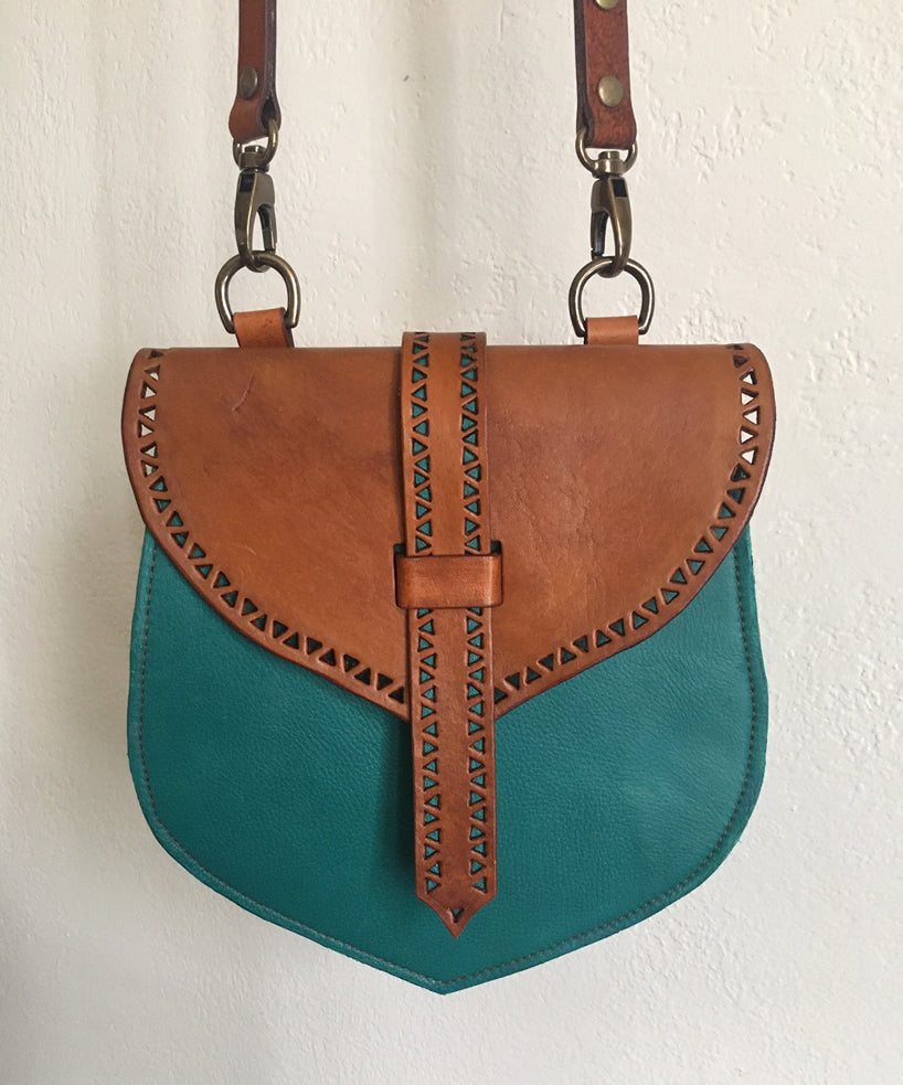 Small Tooled Leather Crossbody with Turquoise Stone – Mae's Barntique