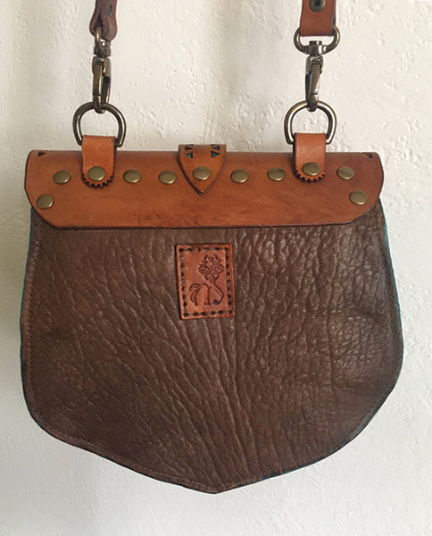 Viking Style Cross Body Bag Purse, Turquoise & Tan