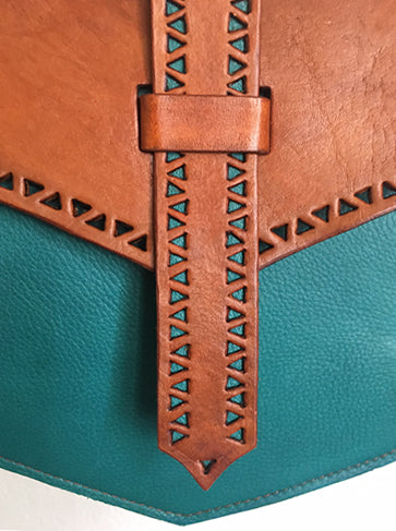 Tooled Leather Crossover Purse - Turquoise