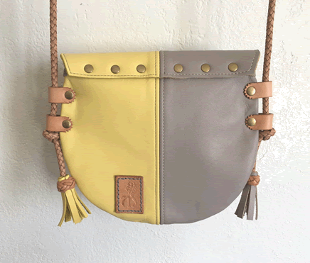 Yellow & Grey Event/Walking Leather Crossbody Bag