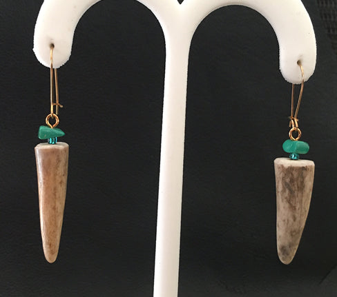 Deer Antler Earrings w/Malachite