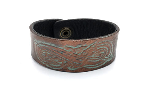Celtic Tan/Antique Brown/Aged Copper Viking Dragon Leather Wrist Band/Cuff