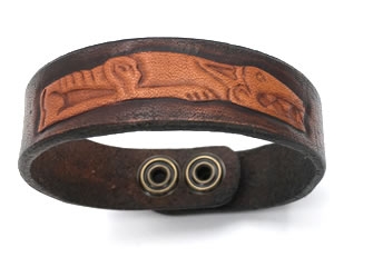 Celtic Tan & Antique Brown Viking Dog Leather Wrist Band/Cuff
