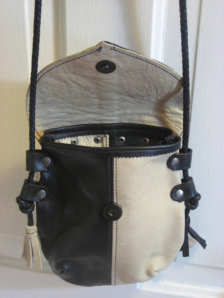 Handmade Black & Bone #1 Harlequin Event/Walking Leather Crossbody Bag